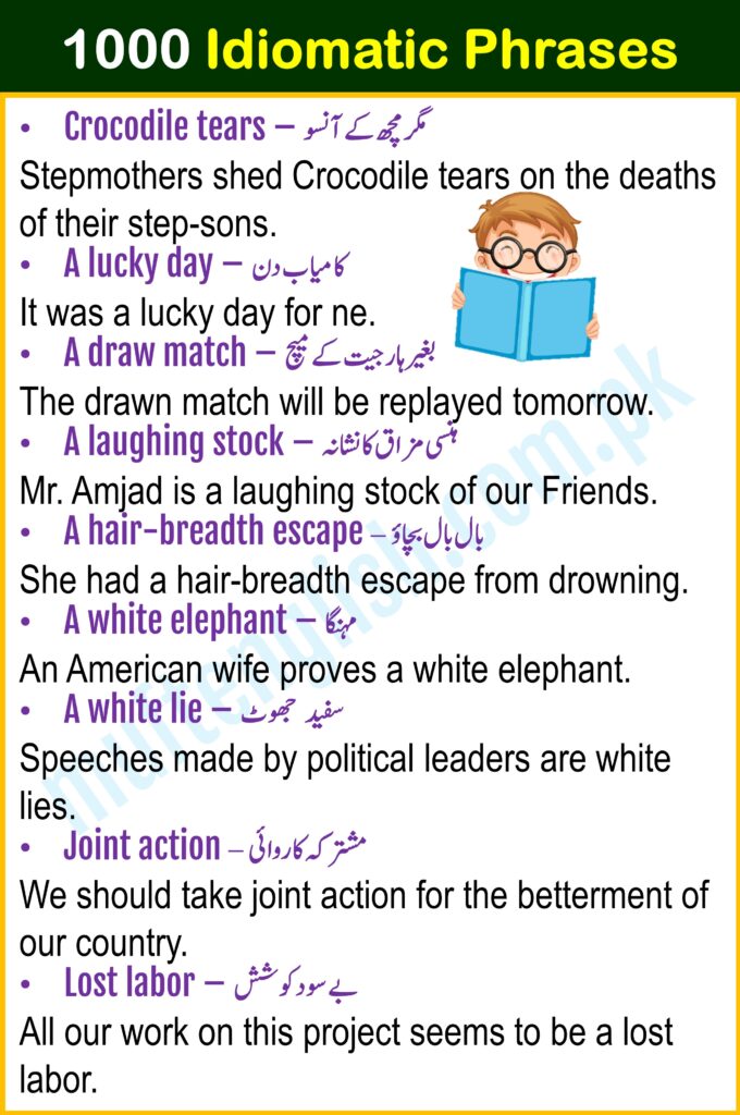 Idiomatic Phrases and Sentences in English with Urdu Meanings
